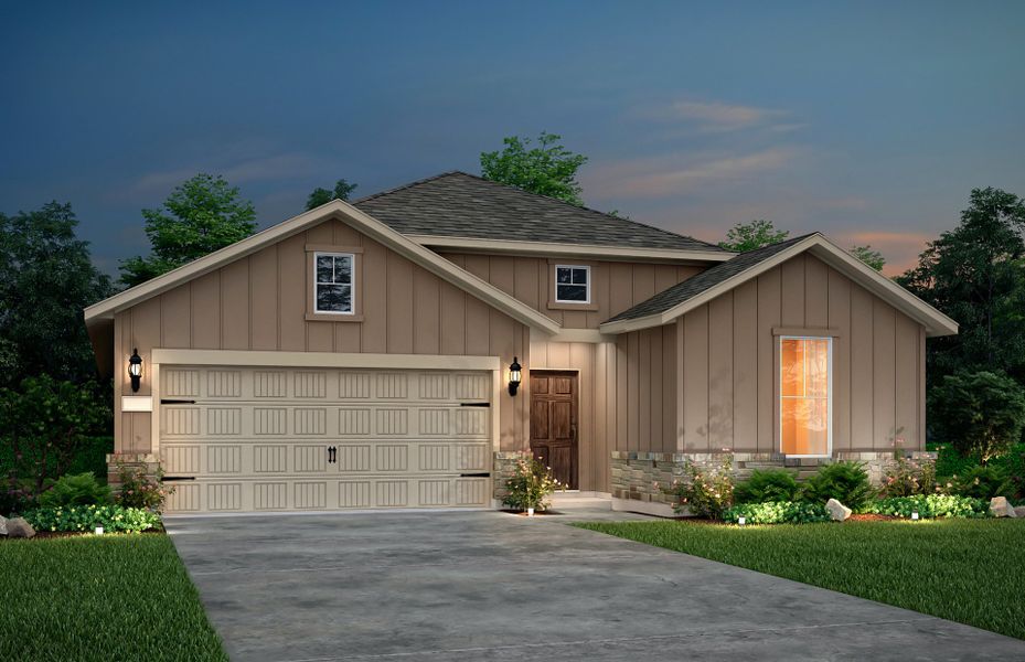 The Orchard, a one-story home with 2-car garage, shown with Home Exterior 38