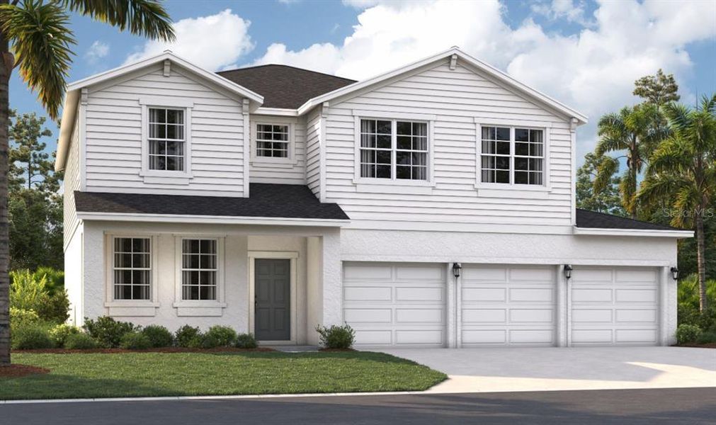 Front exterior of a new home in Groves at Grand Island, Grand Island, FL, highlighting curb appeal (Image 1). Front exterior of a new home in Groves at Grand Island, Grand Island, FL, highlighting curb appeal (Image 1).