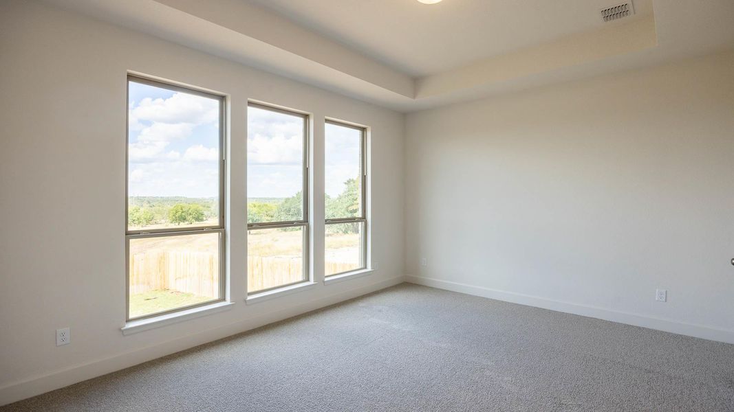 Unfurnished room with carpet flooring and a tray ceiling Unfurnished room with carpet flooring and a tray ceiling