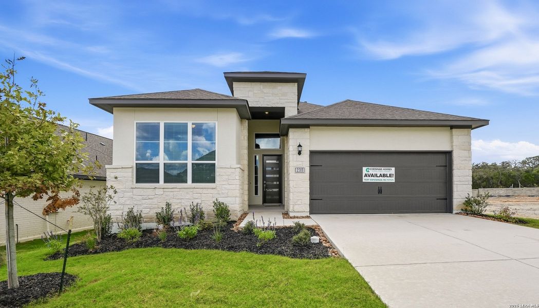Front exterior of a new home in Esperanza 50's, Boerne, TX, highlighting curb appeal (Image 26).