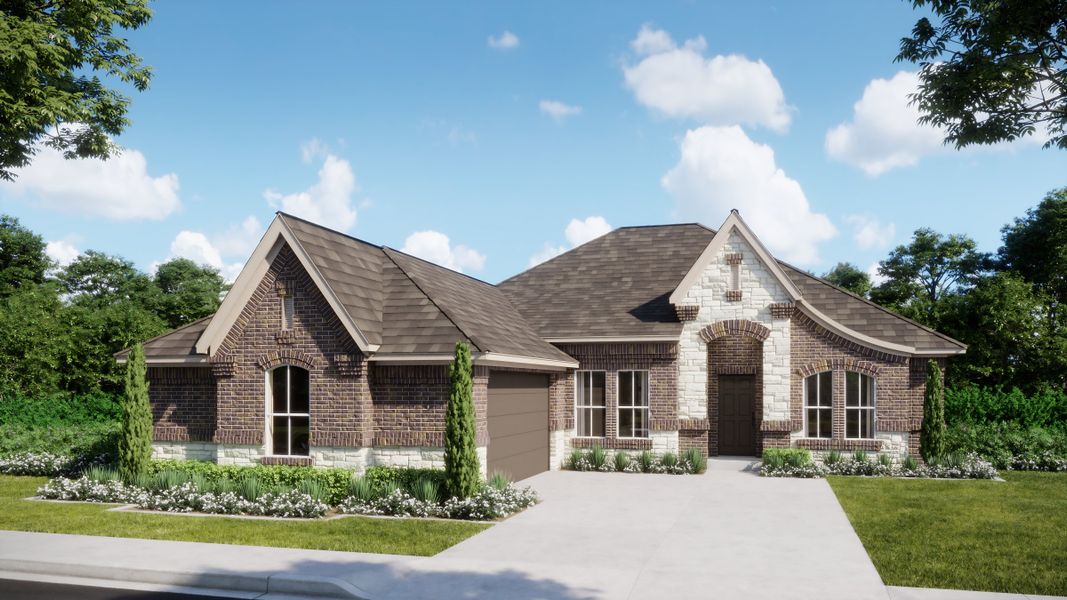Representative exterior photo of a completed home built from the Concept 2267 by Risewell Homes in Abe's Landing, Granbury, TX (Image 2). Representative exterior photo of a completed home built from the Concept 2267 by Risewell Homes in Abe's Landing, Granbury, TX (Image 2).