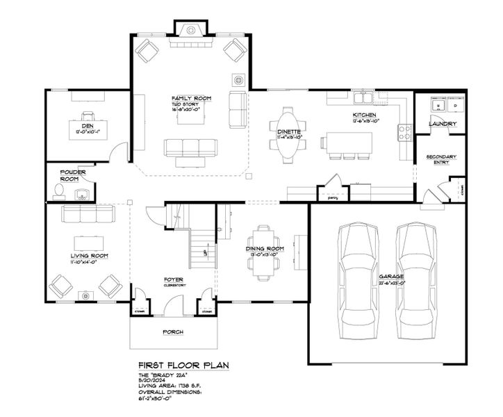 2D floor plan layout for the The Brady by Forbes Capretto Homes in Birdsong Estates, Orchard Park, NY (Image 3).