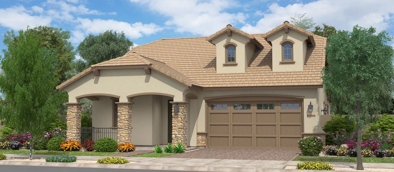 Representative exterior photo of a completed home built from the Tamarillo by Fulton Homes in Orchard at Barney Farms, Queen Creek, AZ (Image 4).