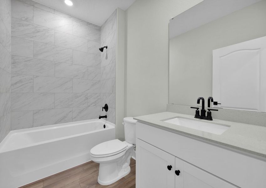 The secondary bathroom provide your guests all the space they need to get ready in the morning The secondary bathroom provide your guests all the space they need to get ready in the morning