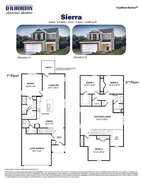 2D floor plan layout for the Sierra by D.R. Horton in Collins Ridge, Hillsborough, NC (Image 3).