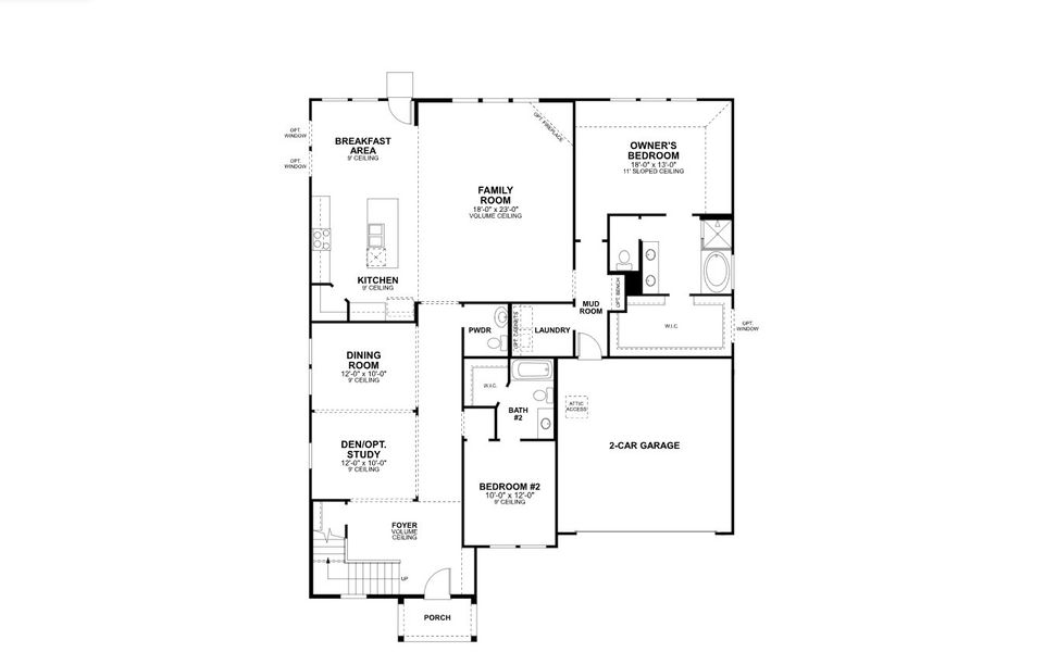 2D floor plan layout for the Caspano - Classic Series by M/I Homes in LaPrelle, Haslet, TX (Image 3).