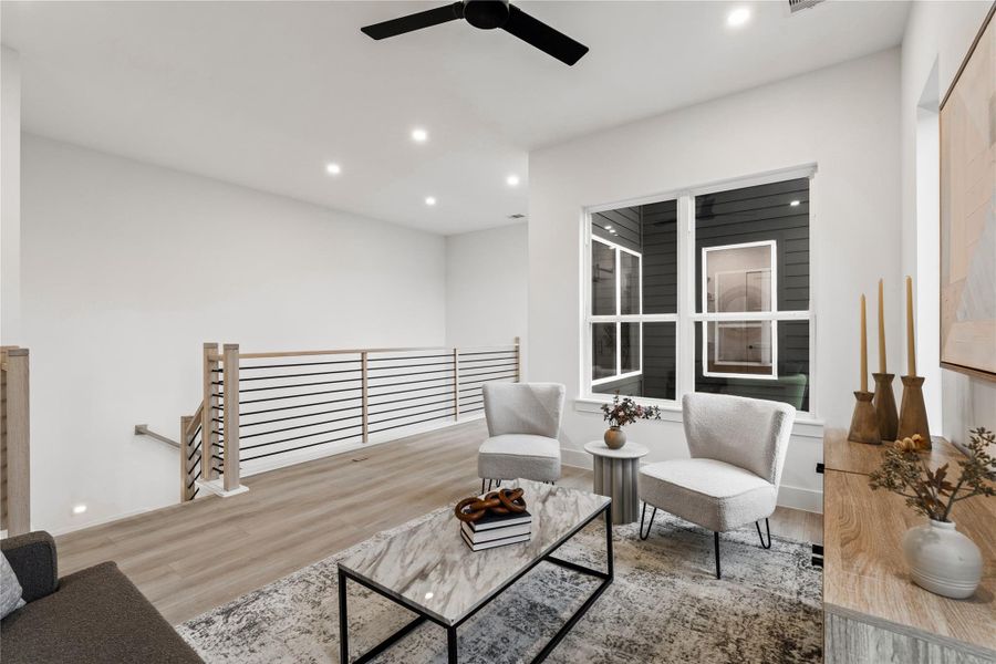 Elevated and expansive, this flex area blends clean lines with cozy moments—an adaptable haven that evolves with your needs.