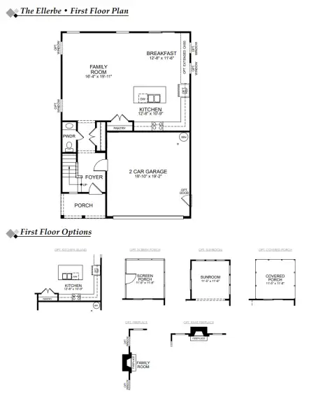 2D floor plan layout for the Ellerbe by Eastwood Homes in The Grove at Bratton Park, York, SC (Image 3).