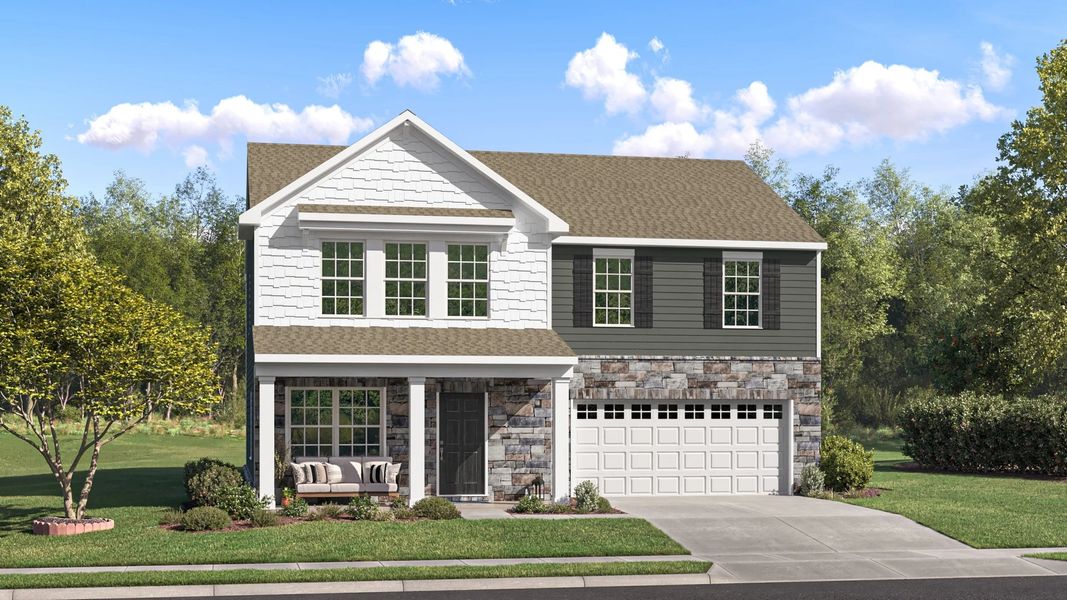 Representative exterior photo of a completed home built from the Hughes II by Lennar in Cannon Village, York, SC (Image 22). Representative exterior photo of a completed home built from the Hughes II by Lennar in Cannon Village, York, SC (Image 22).