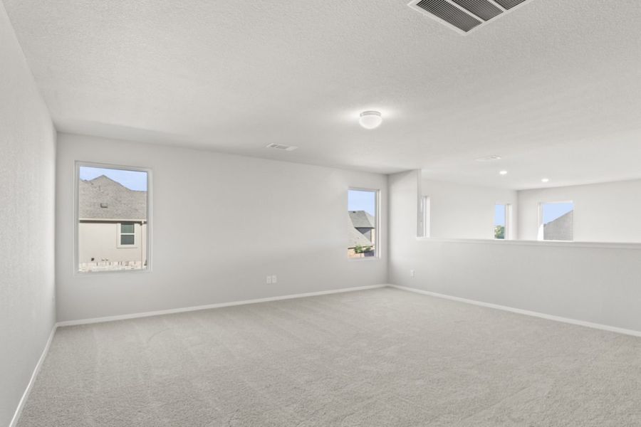 Image of a flex space with tan carpeting and light grey painted walls with two windows Image of a flex space with tan carpeting and light grey painted walls with two windows