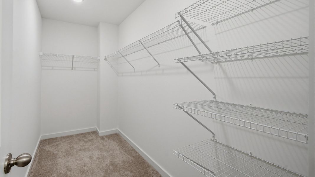 Elevated walk-in closet right off the primary bathroom