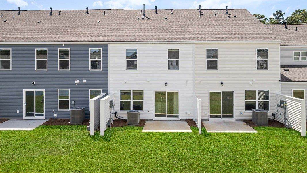 Exterior details and patio area of a home in Pine Hills Townhomes at Cane Bay, Summerville (Image 2).