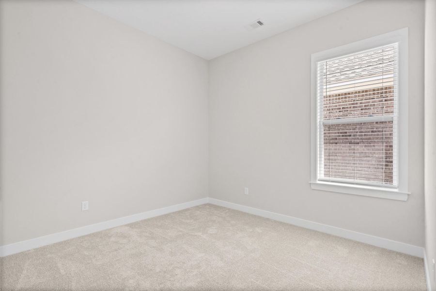 Plush carpeting, neutral wall color, and a window with blinds