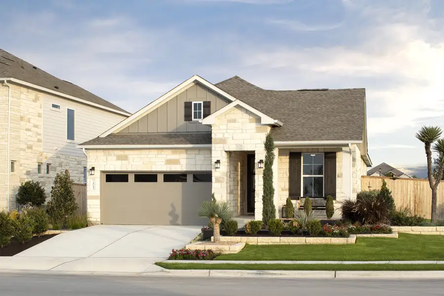 Front exterior of a new home in University Heights, Round Rock, TX, highlighting curb appeal (Image 2). Front exterior of a new home in University Heights, Round Rock, TX, highlighting curb appeal (Image 2).