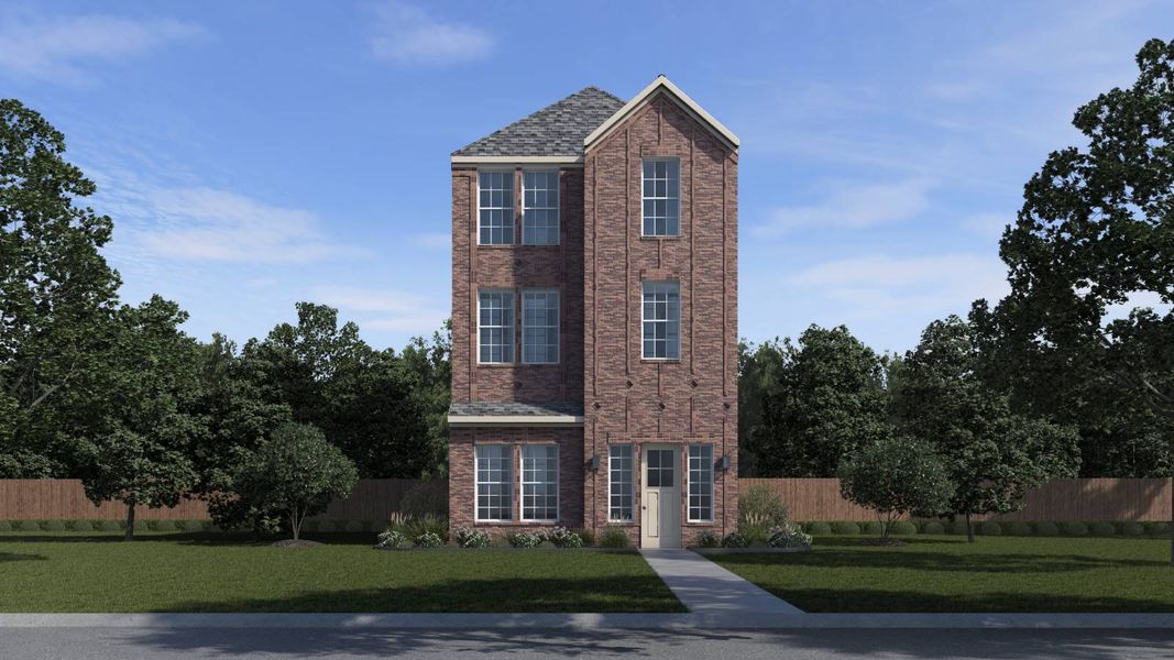 Front exterior of a new home in Mustang Square, Plano, TX, highlighting curb appeal (Image 1). Front exterior of a new home in Mustang Square, Plano, TX, highlighting curb appeal (Image 1).