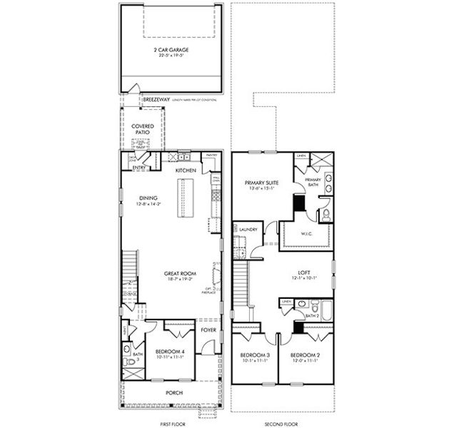 2D floor plan layout for the Hastings by Meritage Homes in Poplar Farms, Franklin, TN (Image 3).