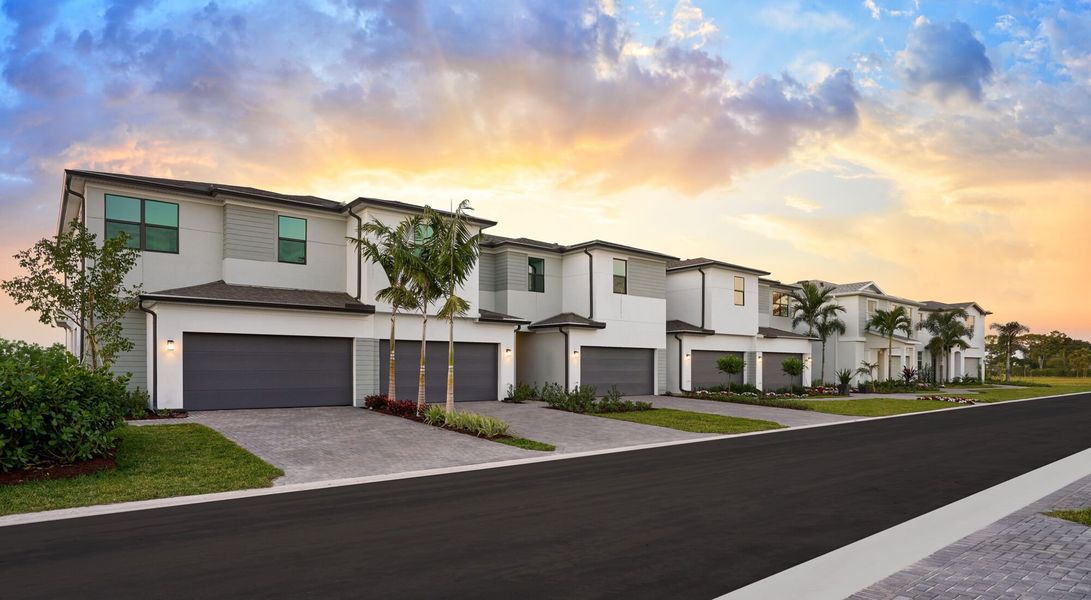 Representative exterior photo of a completed home built from the Ashton by Mattamy Homes in Forest – Townhomes, Greenacres, FL (Image 10). Representative exterior photo of a completed home built from the Ashton by Mattamy Homes in Forest – Townhomes, Greenacres, FL (Image 10).