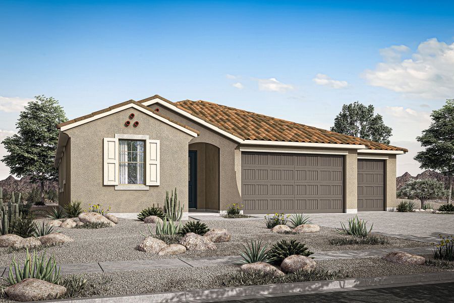 Representative exterior photo of a completed home built from the Blush by Mattamy Homes in Miravida, Surprise, AZ (Image 23).