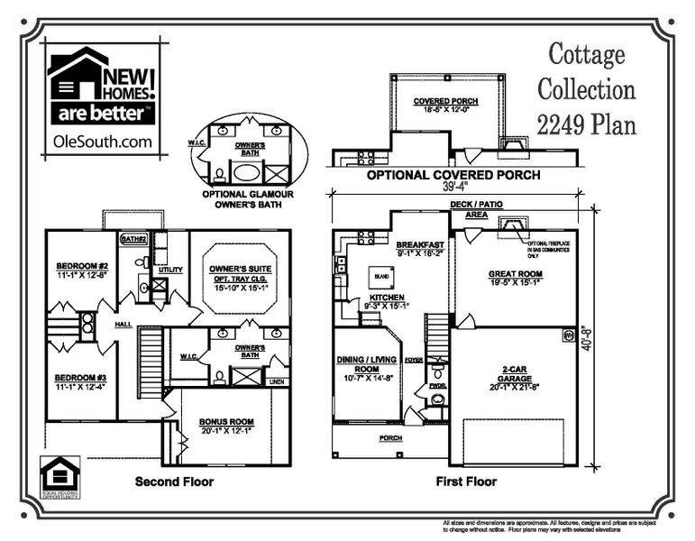 2D floor plan layout for the 2249 Elevation GHI by Ole South in Bradley Bend, Pleasant View, TN (Image 2).