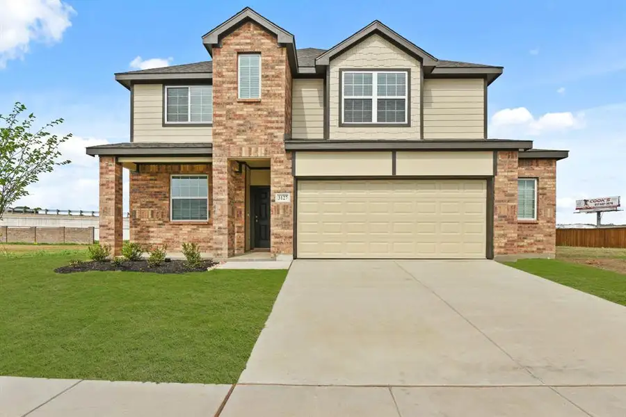 Front exterior of a new home in Burgess Meadows, Cleburne, TX, highlighting curb appeal (Image 2). Front exterior of a new home in Burgess Meadows, Cleburne, TX, highlighting curb appeal (Image 2).