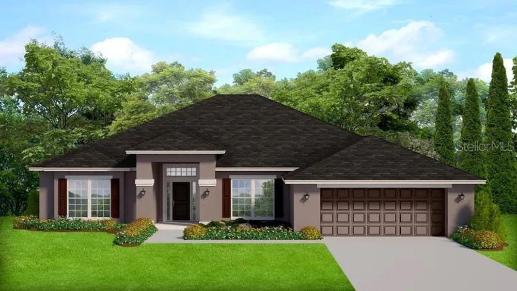 Front exterior of a new home in Royal Highlands, Weeki Wachee, FL, highlighting curb appeal (Image 1). Front exterior of a new home in Royal Highlands, Weeki Wachee, FL, highlighting curb appeal (Image 1).