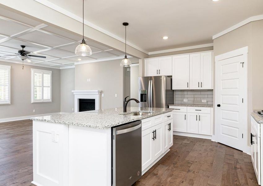 Oversized granite island in the kitchen.