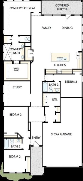 2D floor plan layout of this home in The Grand Prairie - Retreat Collection, Hockley, TX (Image 5).
