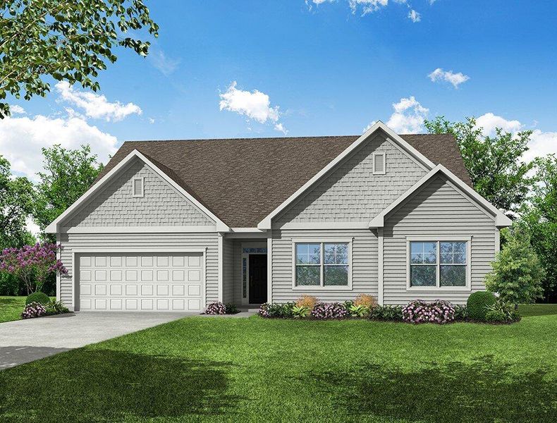 Front exterior of a new home in The Enclave at French Quarter Creek, Huger, SC, highlighting curb appeal (Image 1).