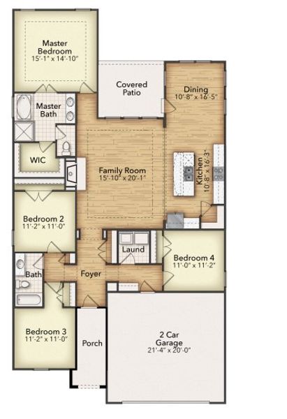 2D floor plan layout of this home in Covenant Park, Springtown, TX (Image 2).