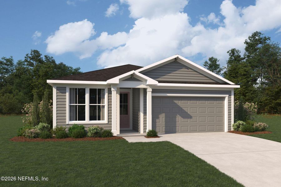 Front exterior of a new home in RiverTown, St. Johns, FL, highlighting curb appeal (Image 1). Front exterior of a new home in RiverTown, St. Johns, FL, highlighting curb appeal (Image 1).
