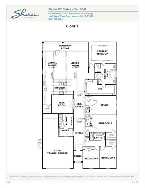 2D floor plan layout of this home in Sienna 65', Missouri City, TX (Image 1).