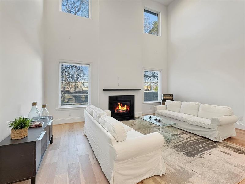 Living Room with 20' ceilings