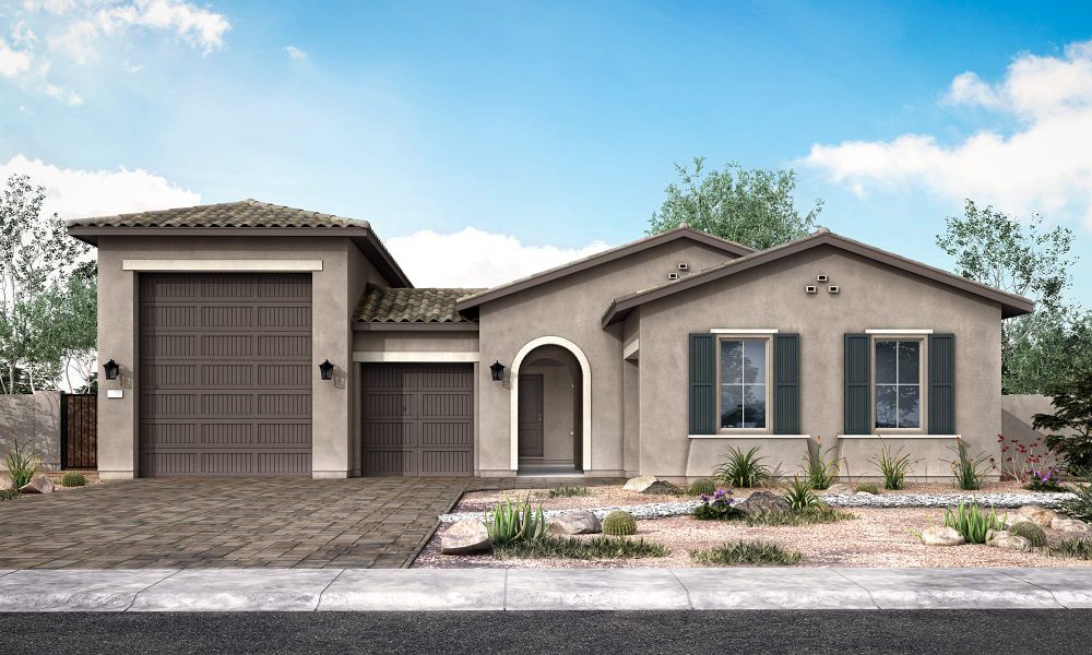 Representative exterior photo of a completed home built from the Iris Plan 60-1 by Tri Pointe Homes in Whispering Hills, Laveen, AZ (Image 3). Representative exterior photo of a completed home built from the Iris Plan 60-1 by Tri Pointe Homes in Whispering Hills, Laveen, AZ (Image 3).