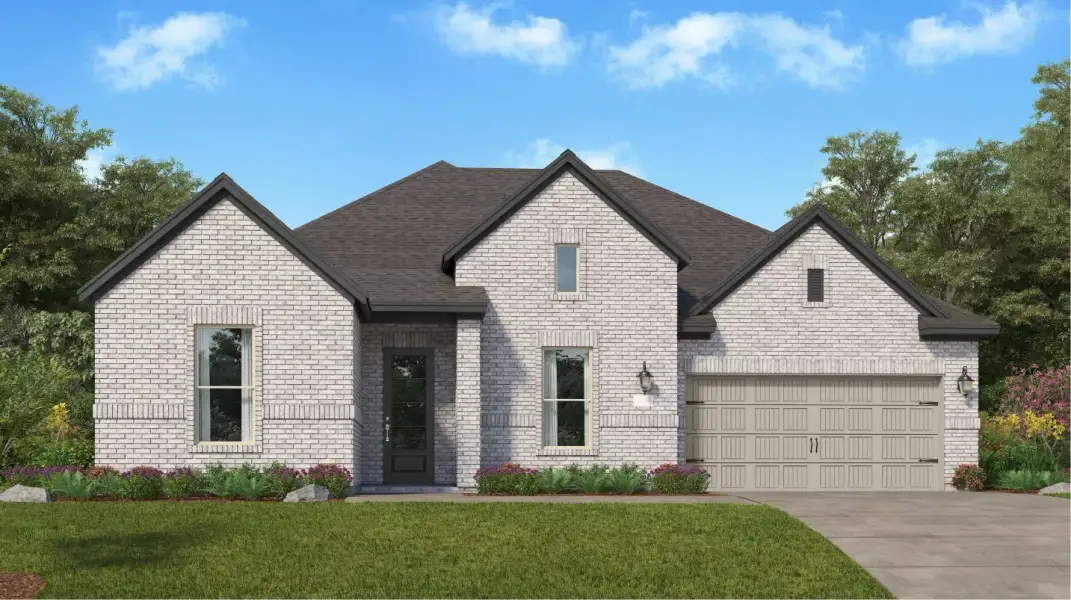 Front exterior of a new home in Samara, League City, TX, highlighting curb appeal (Image 1). Front exterior of a new home in Samara, League City, TX, highlighting curb appeal (Image 1).