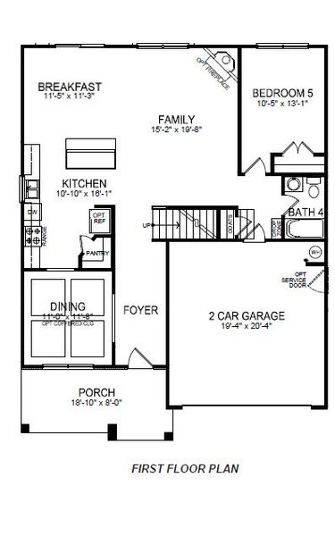 2D floor plan layout for the LONDON by D.R. Horton in Adams Glen, Greenville, SC (Image 3).