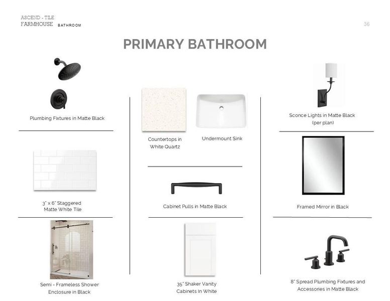 Farmhouse Look Palette 4: Primary Bathroom (*Artist rendering used for illustration purposes only.)