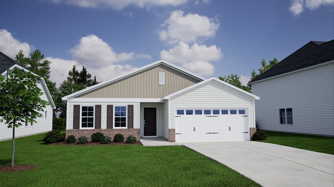 Representative exterior photo of a completed home built from the Dorchester - Genesis Value Collection by Mungo Homes in Citadel Point at Southbridge, Sneads Ferry, NC (Image 14).