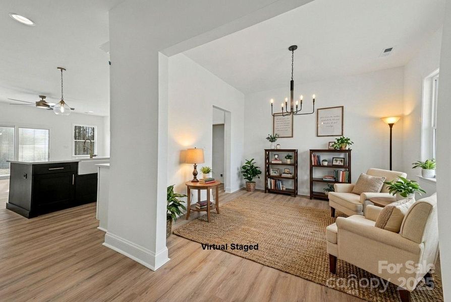 Flexible space suitable for a dining room, office, sitting room, or play area. Flexible space suitable for a dining room, office, sitting room, or play area.