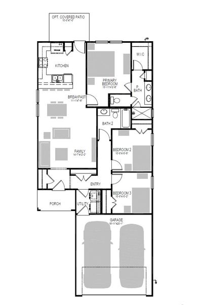 2D floor plan layout of this home in Trinity Ranch, Elgin, TX (Image 5).