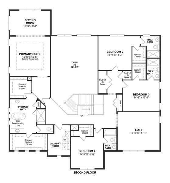 2D floor plan layout for the Richmond by K. Hovnanian® Homes in Preserve at Deer Lakes, Sanford, FL (Image 4).