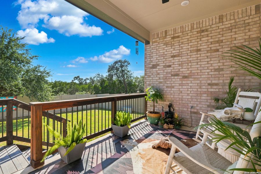 Exterior details and patio area of a home in The Grove at Vintage Oaks, New Braunfels (Image 24).