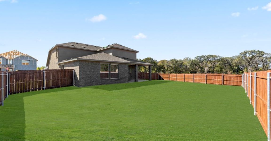 Representative exterior photo of a completed home built from the Raleigh by Impression Homes in Keeneland, Aubrey, TX (Image 23). Representative exterior photo of a completed home built from the Raleigh by Impression Homes in Keeneland, Aubrey, TX (Image 23).