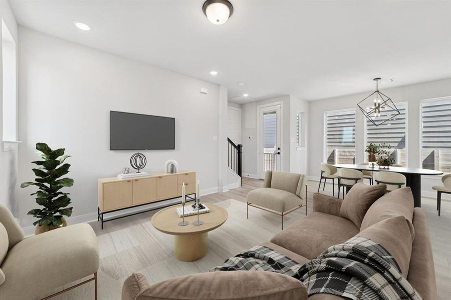 Furnished interior view inside a new home in Painted Tree Woodland West – Cottages, McKinney (Image 13). Furnished interior view inside a new home in Painted Tree Woodland West – Cottages, McKinney (Image 13).