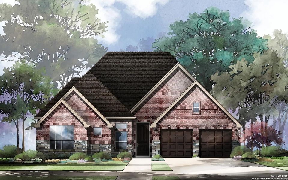 Exterior rendering of this home design in Ventana - 60', Bulverde, TX (Image 1).