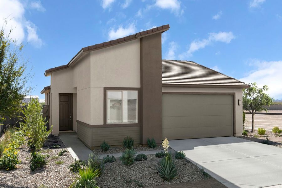 Representative exterior photo of a completed home built from the 1439 Modeled by KB Home in The Traditions at Teravalis, Buckeye, AZ (Image 10).