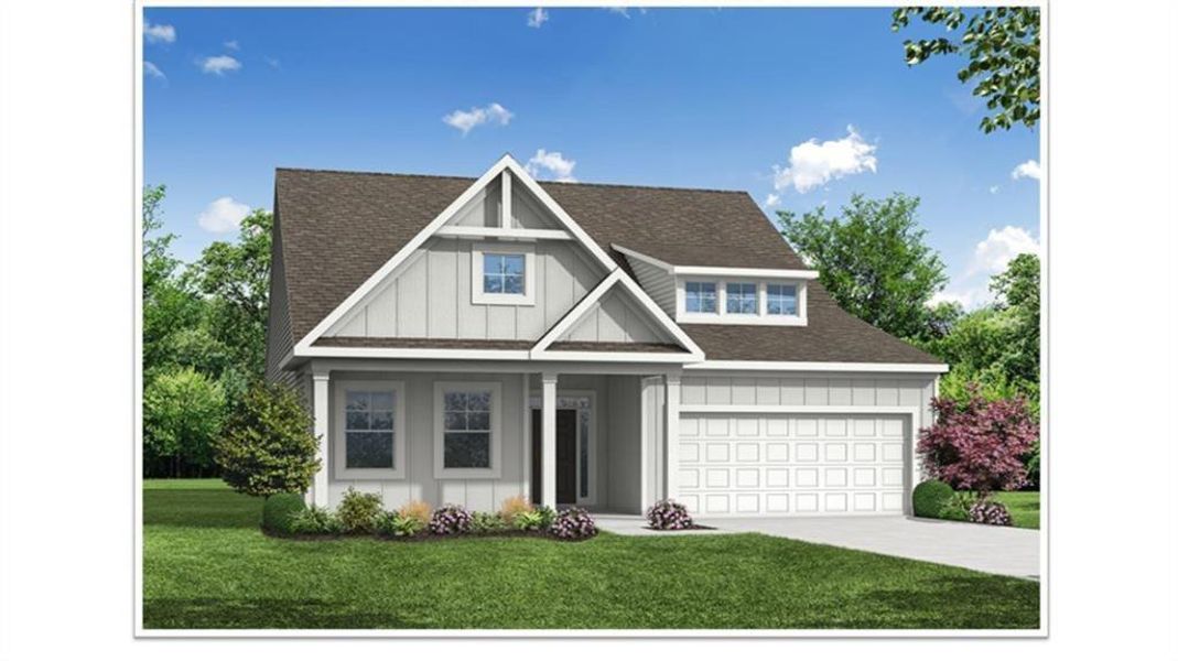 Front exterior of a new home in Twin Lakes, Hoschton, GA, highlighting curb appeal (Image 1). Front exterior of a new home in Twin Lakes, Hoschton, GA, highlighting curb appeal (Image 1).