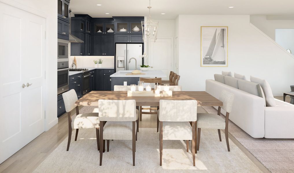 Cozy dining area and great room with gorgeous floors