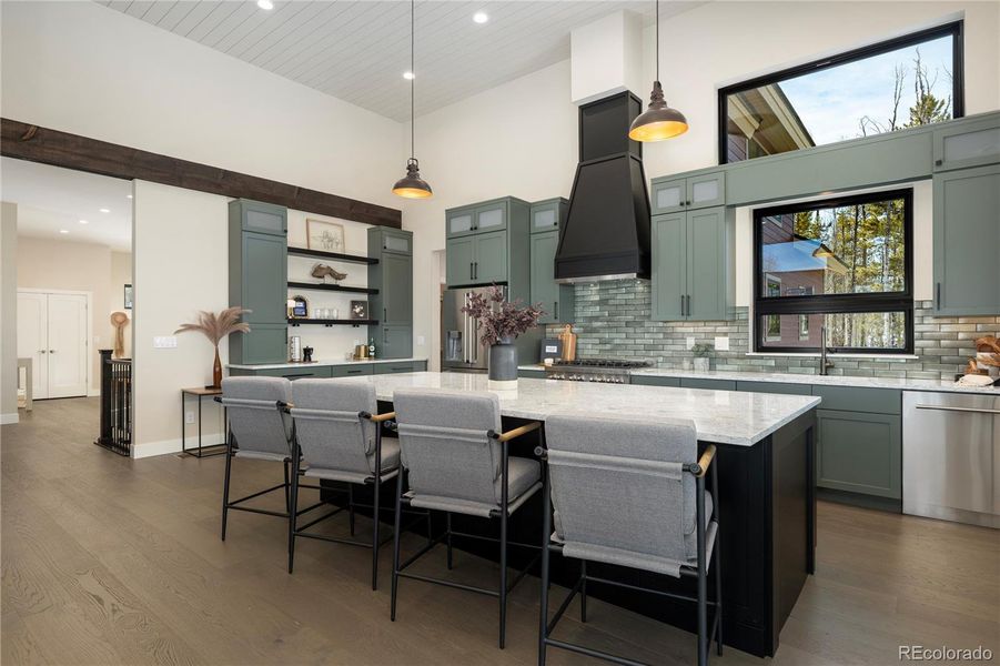 Quartz island with cabinets