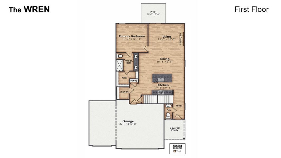 2D floor plan layout for the Wren by D.R. Horton in Vineyard Trail, Jacksonville, NC (Image 4).