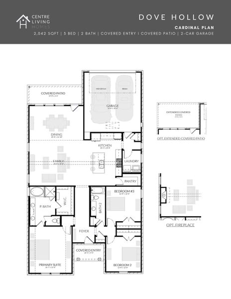 2D floor plan layout for the Cardinal by Centre Living Homes in Dove Hollow, Waxahachie, TX (Image 5).